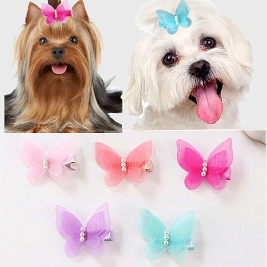 5pcs Multicolour Stochastic Dog hair clip bow,Butterfly with pearl Style hair clip barrette for Girls Cat Dog Puppy Hair Bowknot Grooming Accessories Attachment photo prop Apparel and Accessories