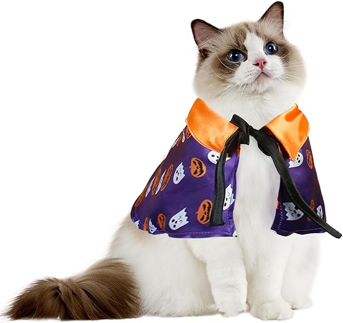 NAMSAN Cat Halloween Costumes Wizard Cloak Small Dog Witch Clothes Cosplay Outfit for Halloween, Themed Parties, Purple