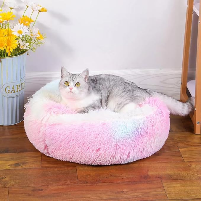 Cat Bed Round Fluffy Hooded Cat Bed Cave