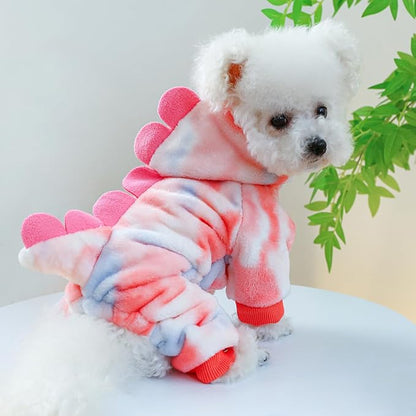 Idepet Halloween Dog Costume Dinosaur Clothes for Small Dogs,Fleece Winter Puppy Hoodies with Leash Ring Pet Cold Weather Coat Funny Outfits Party Apparel for Halloween Christmas (Pink, Large)