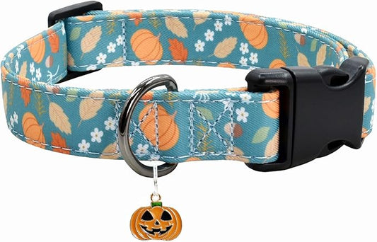 Halloween Pumpkins Dog Collar with Cute Pendant, Durable and Soft Cotton Dog Collars for Small Large Female and Male Dogs Pets (Halloween Pumpkins M)