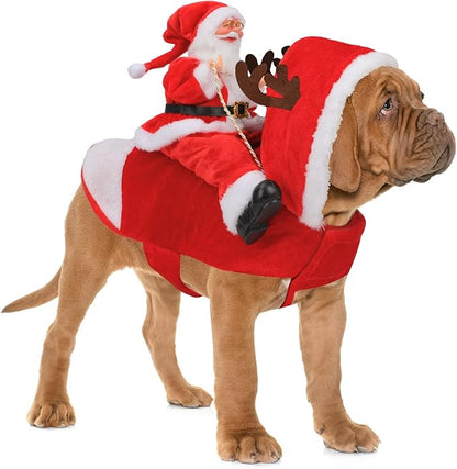 BWOGUE Santa Dog Costume Christmas Pet Clothes Santa Claus Riding Pet Cosplay Costumes Party Dressing up Dogs Cats Outfit for Small Medium Large Dogs Cats