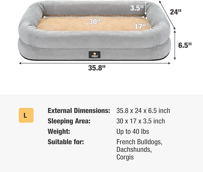 Veehoo Orthopedic Dog Bed for Large Dogs 4-Sides Bolster