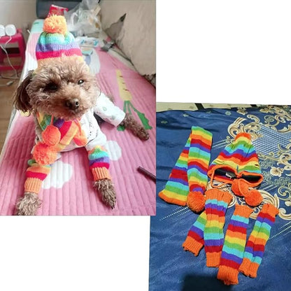 ANIAC 6 PCS Winter Knitted Dog Hat Scarf and Leg Warmer Set Puppy Warm knitting Hat with Ear Holes Pet Pompom Cap & Collar Christmas Costume Suit for Cats Small Dogs (X-Small