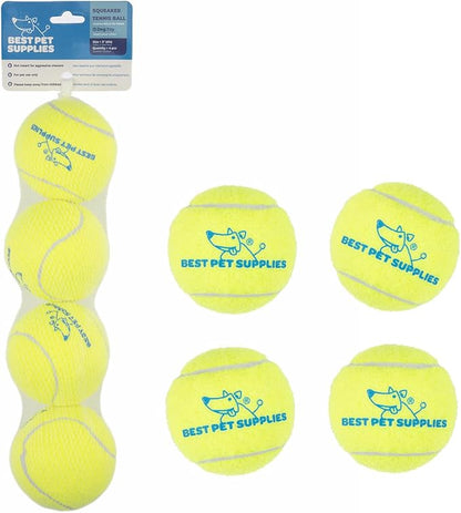 Best Pet Supplies Squeaky Tennis Toys for Dogs, 4-Pack, Heavy-Duty Interactive Pet Toys for Throwing and Fetching, Supports Exercise and Natural Behavior Training, Durable - Large