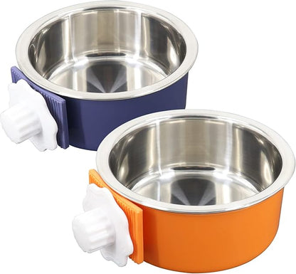 Dog Crate Bowl, Hanging Stainless Steel Removable Pet Crate Water & Food Bowls, Pet Cage Feeder Container Coop Cup for Cat Puppy Birds Rats Guinea Pigs Rabbit Hamster (2PCS)