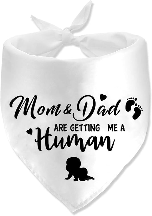 Mom&Dad are Getting Me a Human Dog Bandanas, Pregnancy Announcement Dog Bandanas, Pregnancy Reveal Ideas, Gender Reveal Photo Prop Pet Scarf Accessories (White)