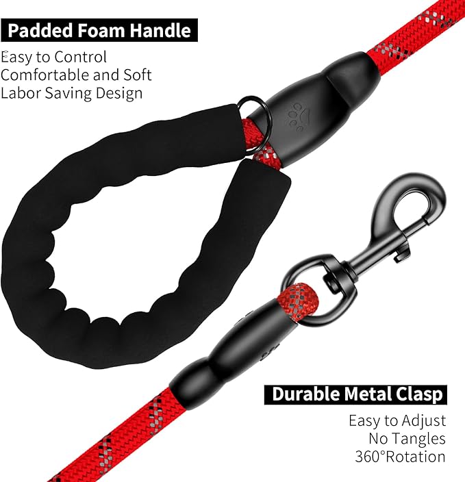 Heavy Duty Dog Leash for Large Medium Small Breed Dogs Handle,4/5/6 FT Holder,Red,1/2 inch