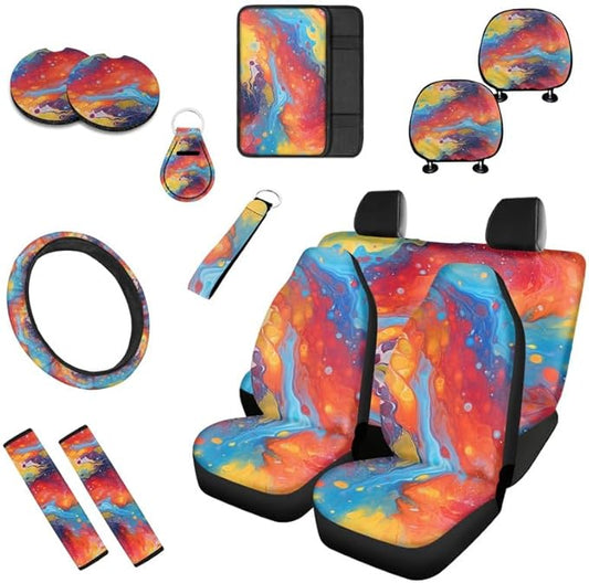 Boho Fluid Painting Car Seat Covers Set Watercolor