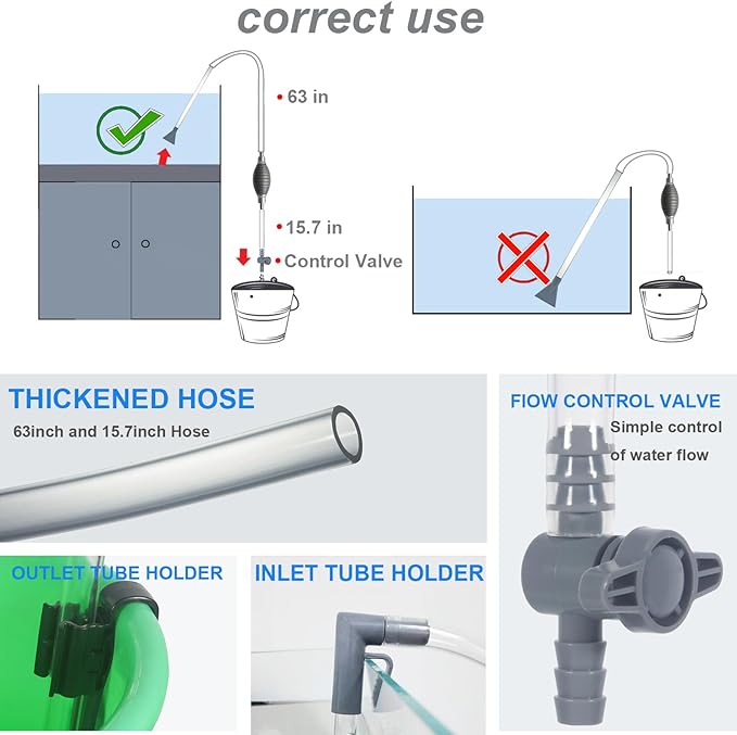 Aquarium Siphon Vacuum Cleaner Kit with Dual Vacuum Tubes for Various Tank Sizes and One Fish Net, Aquarium Gravel Vacuum Cleaner