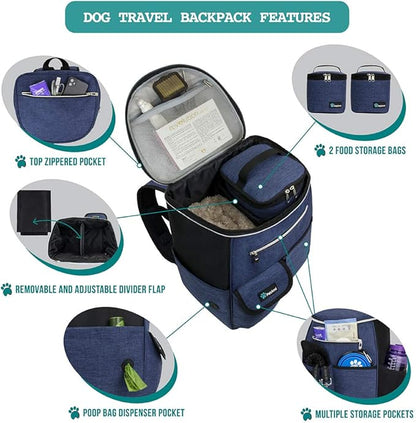 PetAmi Dog Travel Bag Backpack, Airline Approved Dog Bags for Traveling, Puppy Diaper Bag Supplies, Pet Camping Essentials Hiking Accessories Dog Mom Gift, Food Container, Collapsible Bowls, Navy Blue