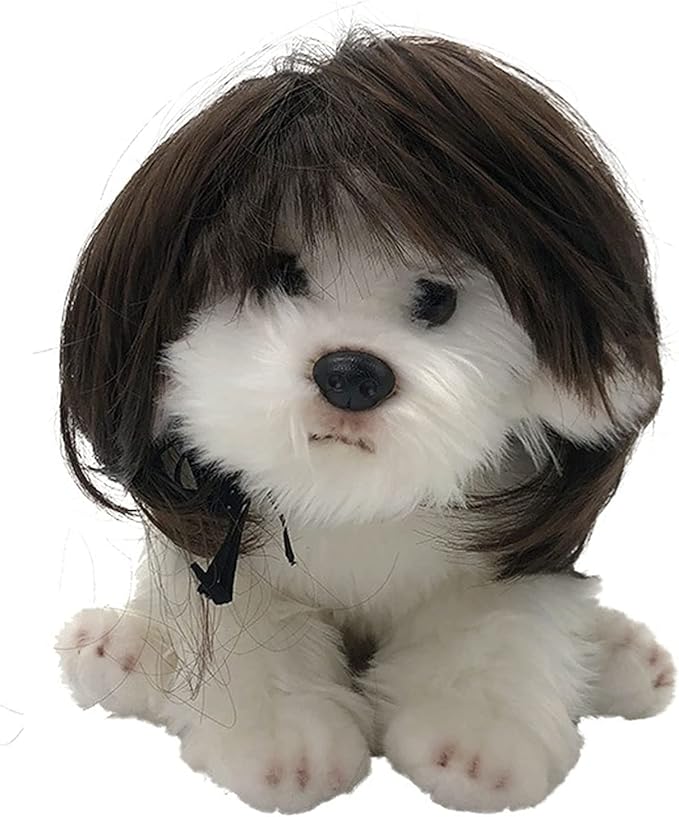 KSYVUCRD Funny Dog Wig with Free Grooming Comb for Small Medium Large Dogs, Trimmable Pet Costume Cat Cosplay Wig Decoration for Halloween Christmas Party Supplies