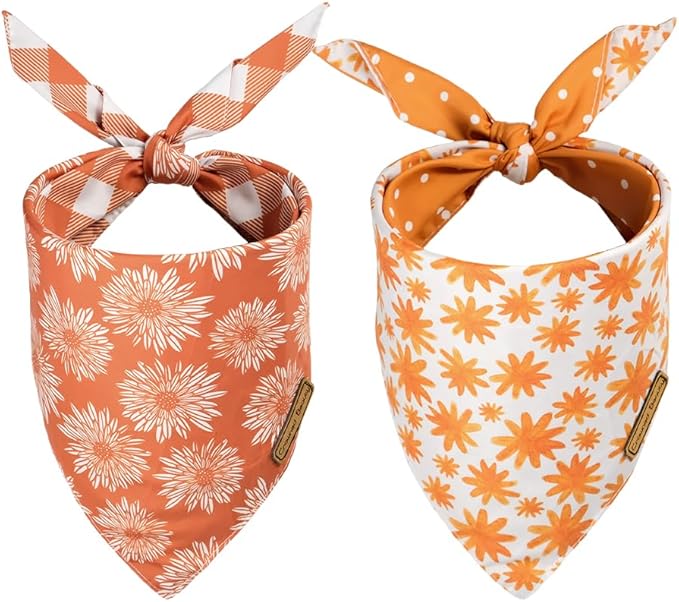 CROWNED BEAUTY Fall Dog Bandanas Reversible Large 2 Pack DB64-L