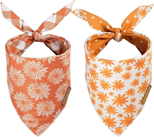 CROWNED BEAUTY Fall Dog Bandanas Reversible Large 2 Pack DB64-L