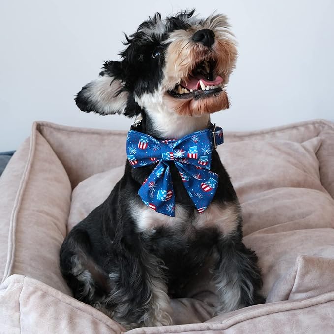 Patriotic Dog Collar with Bow Tie 4th of 16-26in