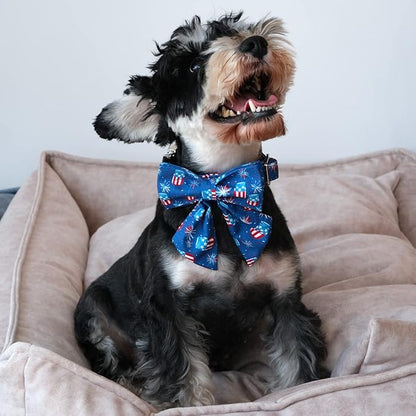 Patriotic Dog Collar with Bow Tie 4th of 16-26in