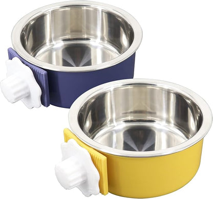 Dog Crate Bowl, Hanging Stainless Steel Removable Pet Crate Water & Food Bowls, Pet Cage Feeder Container Coop Cup for Cat Puppy Birds Rats Guinea Pigs Rabbit Hamster (2PCS)