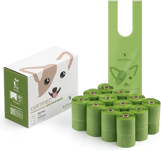 SUPERBIO handle tie dog poop bags 12 rolls,180