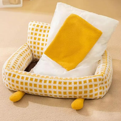 Yellow Big Eyes Pet Cat Dog Bed Warm Comfortable Dog House - Small Ultrasoft Plush Pet Dog Bed- Square Cat Bed Cushion Soft Warm Beds (Large)