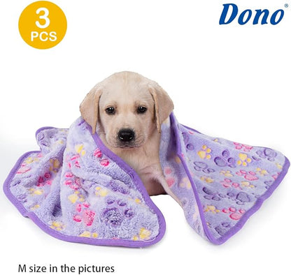 Dono 1 Pack 3 Dog Blankets, Soft Fluffy Fleece Pet Blanket Warm Sleep Mat Paw Print Design Puppy Kitten Throw Blanket Doggy Mat, Blanket for Dogs