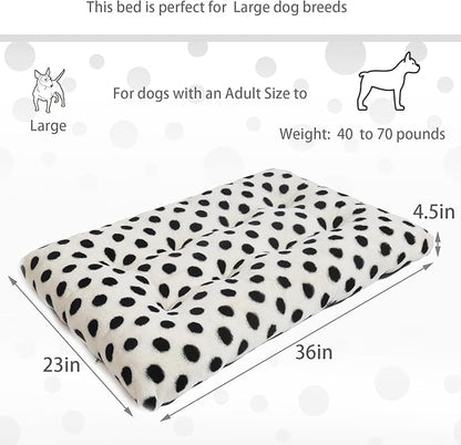 36 Inch Crate Mat Fits 40-70 lbs Medium to Large Dogs, Soft and Cozy Washable Pet Bed, 36 x 22 Dog Crate Bed, Short Hair, Anti-Slip, White with Black Dots