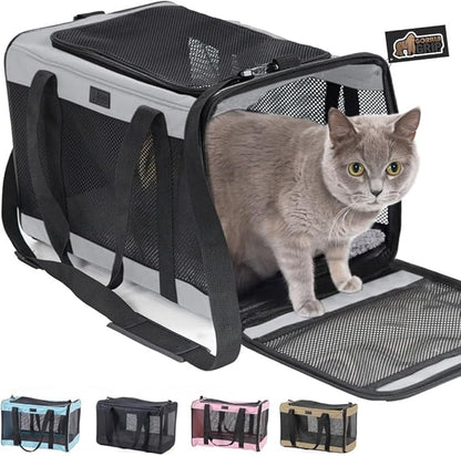 Gorilla Grip Airline Travel Cat Carrier Bag Up to 15 Lbs, Breathable Mesh Collapsible Pet Carriers for Small, Medium Cats, Small Dogs, Puppies, Portable Kennel with Soft Washable Waterproof Pad Gray