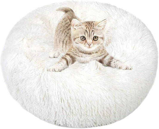otoez Round Donut Dog Bed for Medium Dogs (31.5", White)