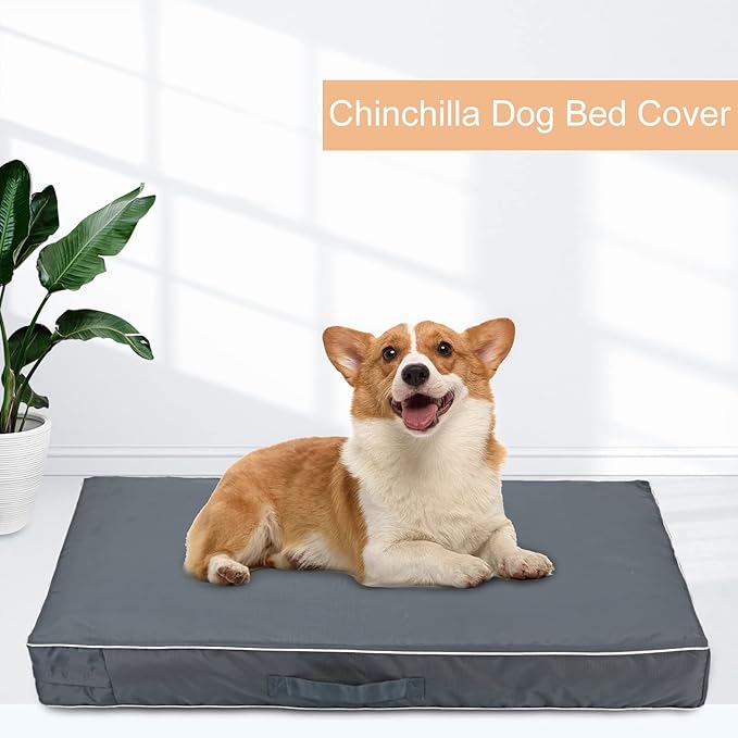 Chinchilla Waterproof Heavy Dog Bed Cover Washable, with Zipper Opening Fillable Universal Dog Bed Replacement Cover.Cover Only (Medium, Gray)