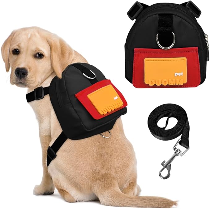 Dog Backpack for Small Dogs to Wear,Cute Pet Puppy Harness Backpacks with Leash Adjustable Dog Self Carrier Bag for Travel Hiking Daily Walking (M, Black)