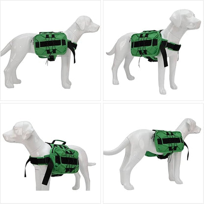 Large Dog Backpack, Outdoor Hound Saddle Bag Dog Pack with Side Pockets for Small Medium Large Dogs, Adjustable Tactical Dog Pack for Hiking, Travel, Camping, Training Green M