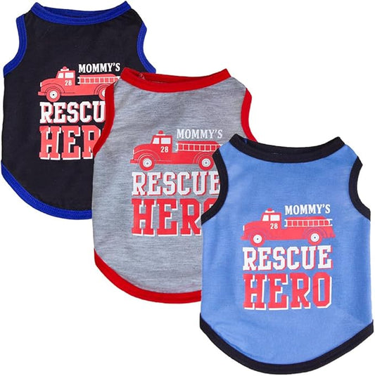 Dog Shirt 3 Pcs Summer Cotton Vests for Small Dog Cats Boy Girl (Rescue Hero, X-Small)