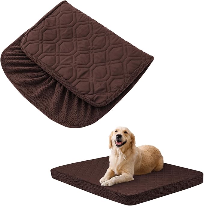 Dog Bed Covers Replacement Washable - Waterproof Dog Bed Covers Quilted, Water Absorbable Pet Puppy Bed Cover for Dog Cat, Cover Only 53Lx40Wx6H Inches CoffeeBrown