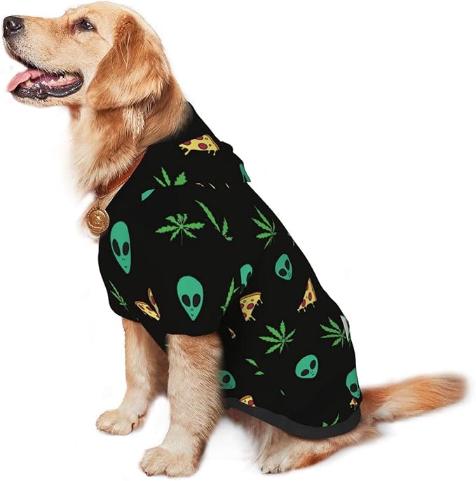 Pizza Weed Leaf Dog Hoodies，Dog Clothes with Pocket