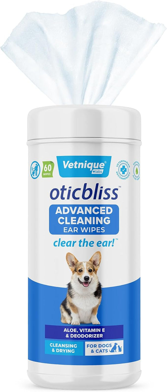 VETNIQUE Oticbliss Advanced Cleaning Ear Wipes for Dogs for Odor Control