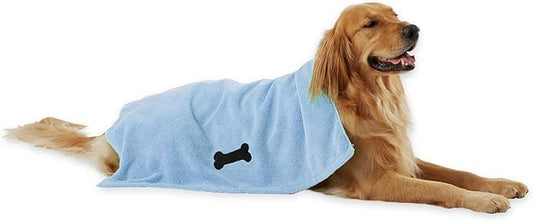 Bone Dry Pet Grooming Towel Collection Absorbent Microfiber X-Large, 41x23.5", Embroidered Blue