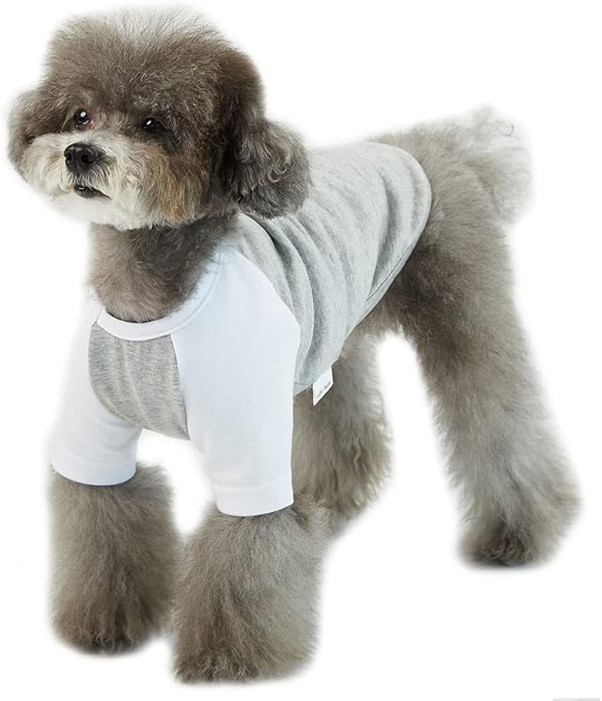 Dog Shirt for Small and Large Dogs Raglan Cotton T-Shirts Soft Breathable Dog Shirts pet Clothes Gray Series (Small