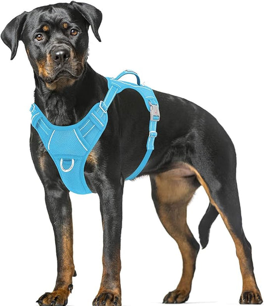 BARKBAY No Pull Dog Harness Large Step in Reflective Dog Harness with Front Clip and Easy Control Handle for Walking Training Running with ID tag Pocket(Blue