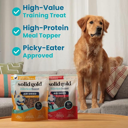 Solid Gold Air Dried Dog Food Toppers for Picky Eaters - Healthy Dog Treats Made with Real Beef to Serve as Meal Topper or Dog Treat - Supports Muscle Growth, Immunity, and Healthy Digestion - 1 LB