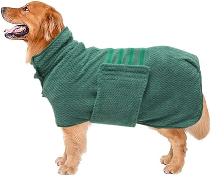 Geyecete Dog Bathrobe Towel Dog Drying Coat-Dry Fast Dog Bag-Pineapple Grid Fast Drying Super Absorbent Pet Dog Cat Bath Robe Towel-Green-XS