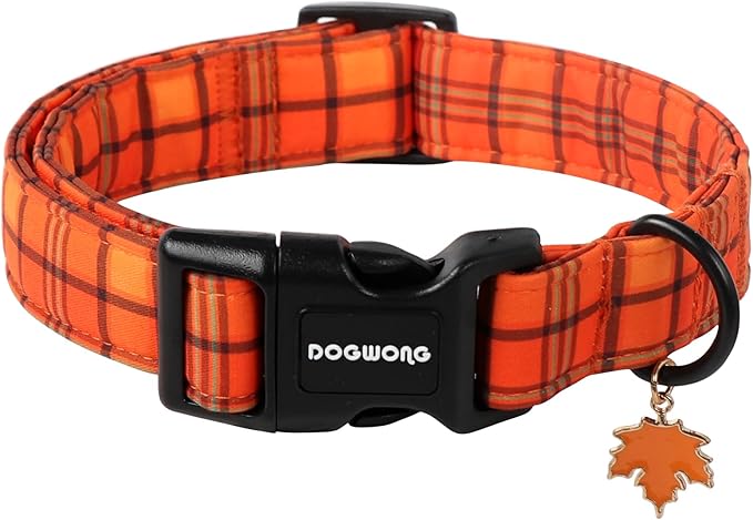 DOGWONG Fall Orange Plaid Dog Collar- Cute Designer