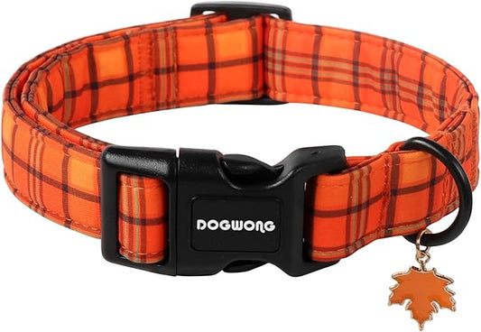 DOGWONG Fall Orange Plaid Dog Collar- Cute Designer