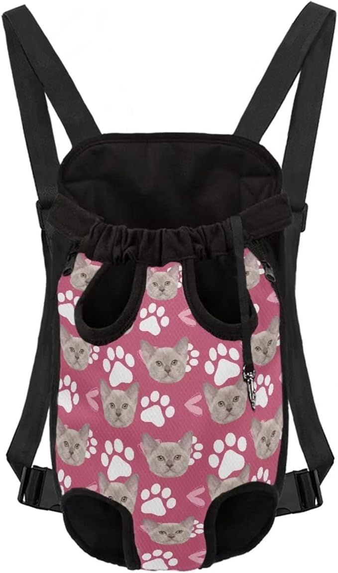 Lovely Cat Pattern Pet Dogs Carrier Backpack,Cats Leg Out Chest Holder,Adjustable Front Chest Shoulder Travel Bag for Puppies,Hands-Free,L