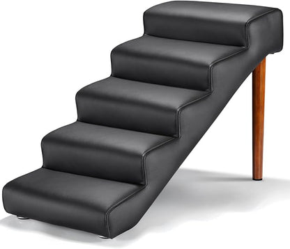 Senneny Black Faux Leather Dog Stairs 150 lbs, 5 Step