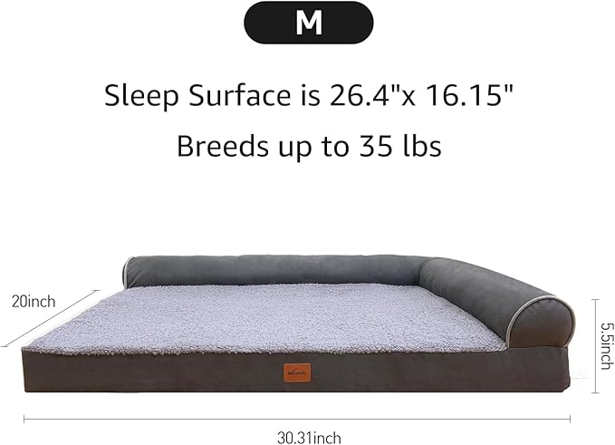 Orthopedic Dog Bed for Large Dogs Removable Bolsters & Washable Cover 35 lbs