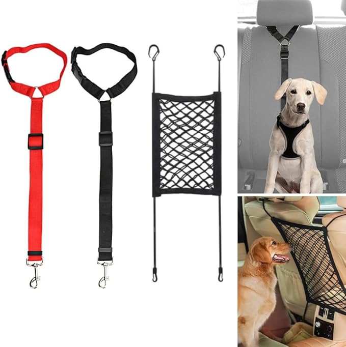 3 Pieces Dog Car Seatbelt Headrest Restraint 2 in 1 Adjustable