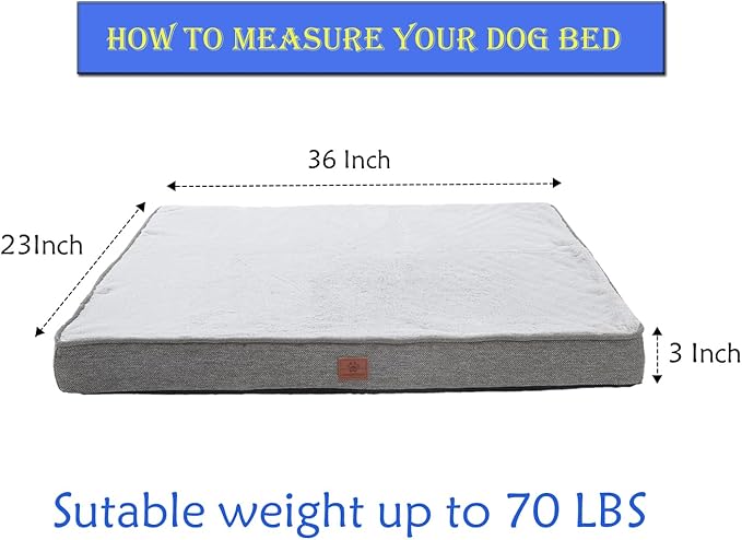 Waterproof Orthopedic Dog Beds for Large Dogs with Washable Cover, Soft Pet Bed Mat Pillows for Medium, Extra Large Dogs,Classic Pet Bed Mat Egg-Crate FoamStyle(36"X23"X3") Grey