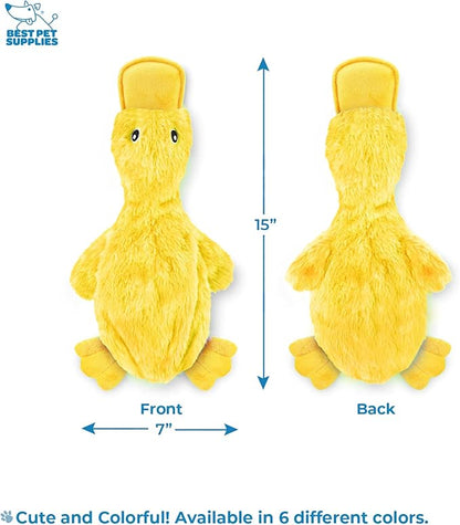 Best Pet Supplies Crinkle Dog Toy for Small, Medium, and Large Breeds, Cute No Stuffing Duck with Soft Squeaker, Fun for Indoor Puppies and Senior Pups, Plush No Mess Chew and Play - Yellow