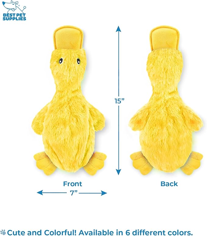 Best Pet Supplies Crinkle Dog Toy for Small, Medium, and Large Breeds, Cute No Stuffing Duck with Soft Squeaker, Fun for Indoor Puppies and Senior Pups, Plush No Mess Chew - Yellow, Purple & Turquoise