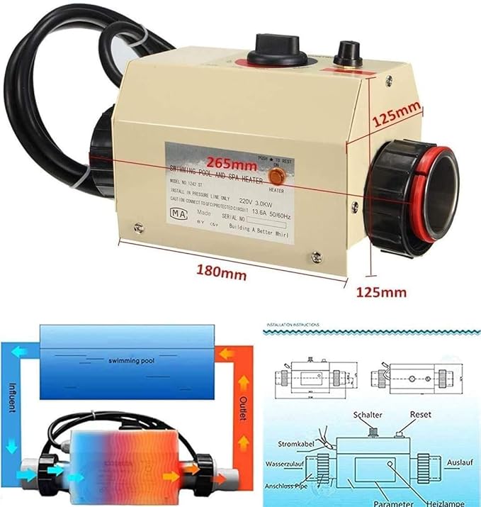 3KW 220V 240V Electric Water Heater Thermostat SPA Bath Heater Pump