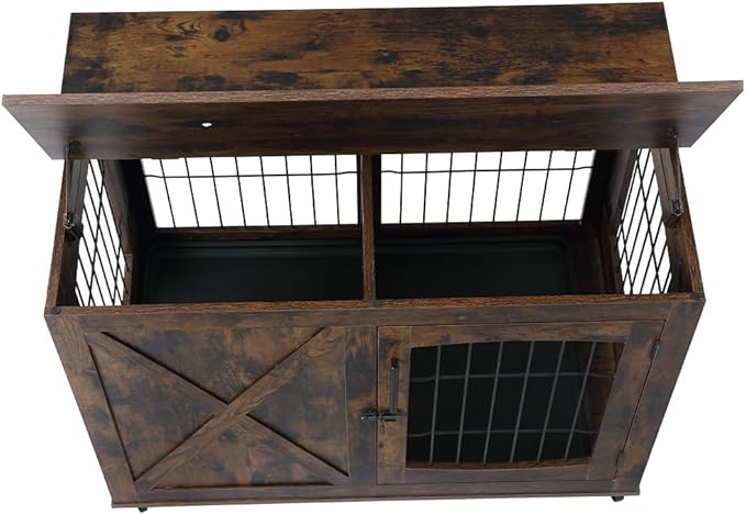 Dog Crate Furniture Side End Table with Flip Top and Movable Divider